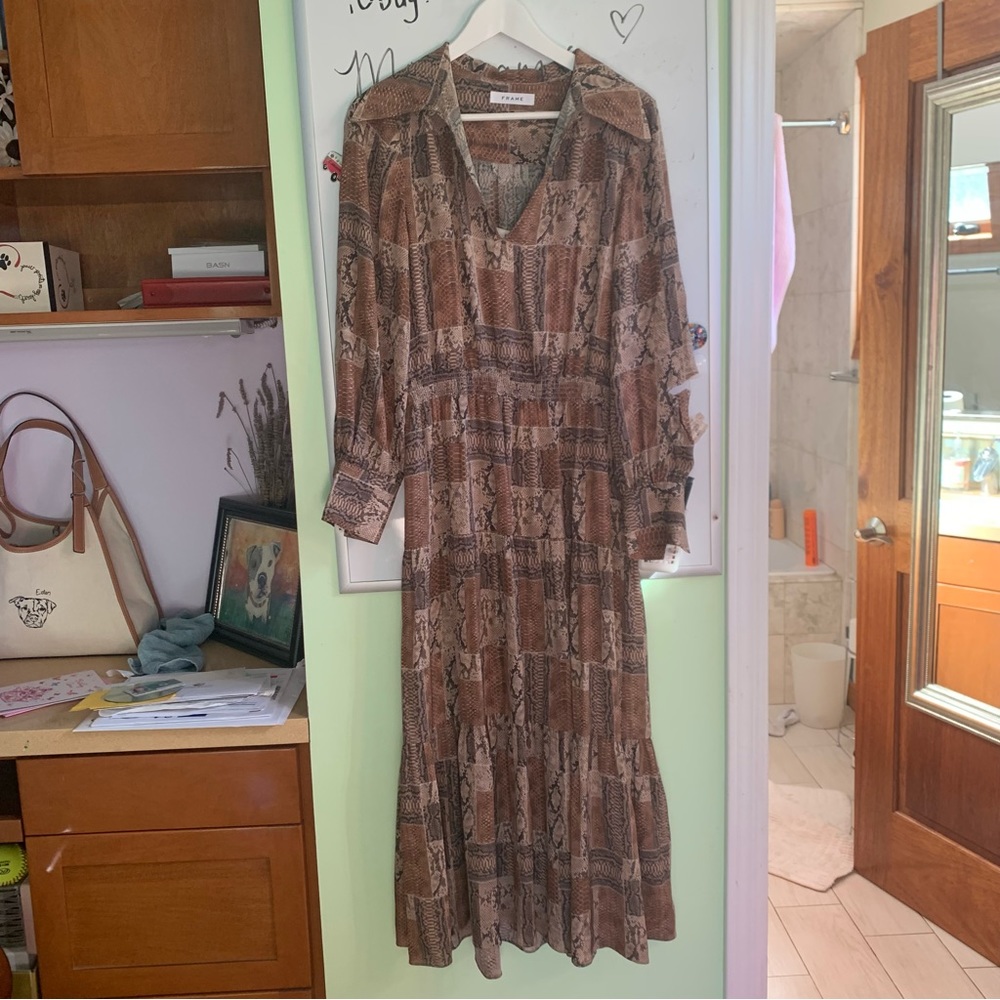 FRAME Snake Print silk ls dress